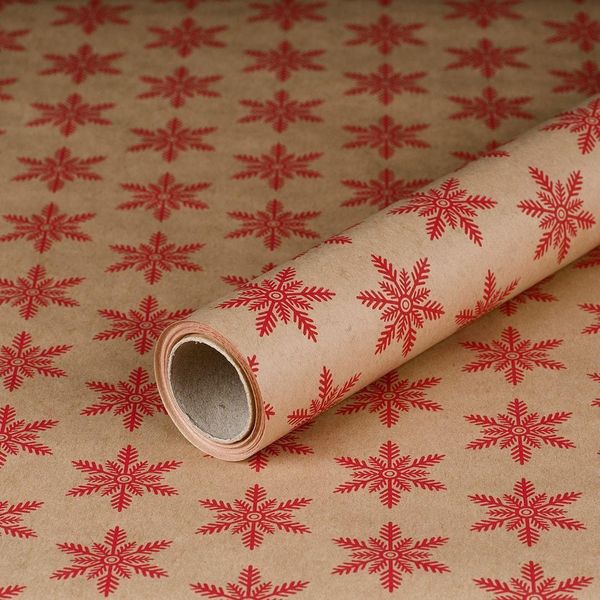 Carta Da Regalo Per Natale, Cristallo Di Neve, Rosso, 0,70 X 10 M-image