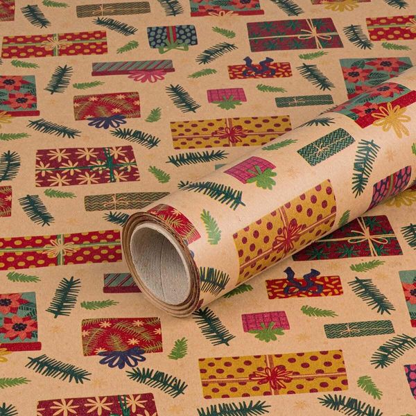 Carta Da Regalo Per Natale, Regali Di Natale, Marrone, 0,70 X 10 M-image