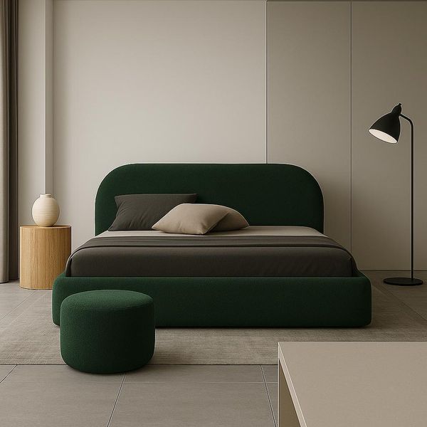 Gutto Letto Imbottito Su Misura Moon Verde Scuro 180X200 Rete A Doghe In Legno Tessuto Boucle Teddy Di Alta Qualità Letto Senza Rete E Contenitore-image