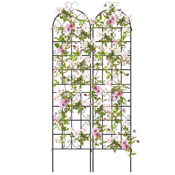Costway 2 Tralicci In Metallo, Recinzione Da Giardino Autoportante, Ausilio Decorativo Per Piante Rampicanti, Traliccio Per Piante Rampicanti 220X50Cm Nero-image