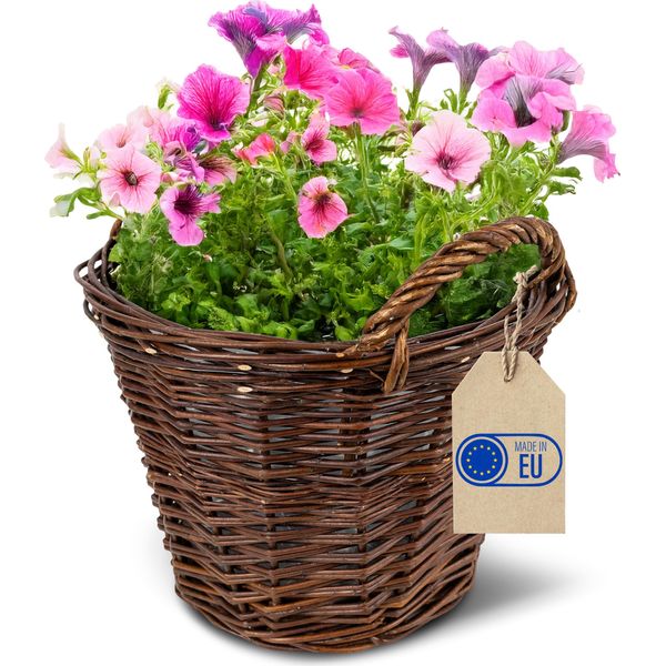 Creative Home Vaso Da Fiori In Vimini Scuro Con Pellicola Per Balcone | 30 X 30 X 30 Cm | Intrecciato A Mano | Da Riporre | Cestino In Vimini-image