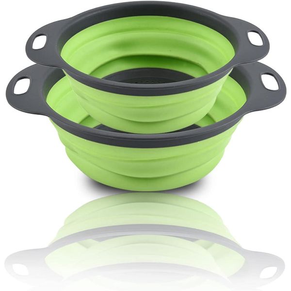 Set Di 2 - Colapasta Pieghevole In Silicone, Ciotola In Silicone, Colapasta In Silicone Per Sciacquare E Conservare Gli Alimenti, Colapasta A Goccia, Colino - Foldrain-image