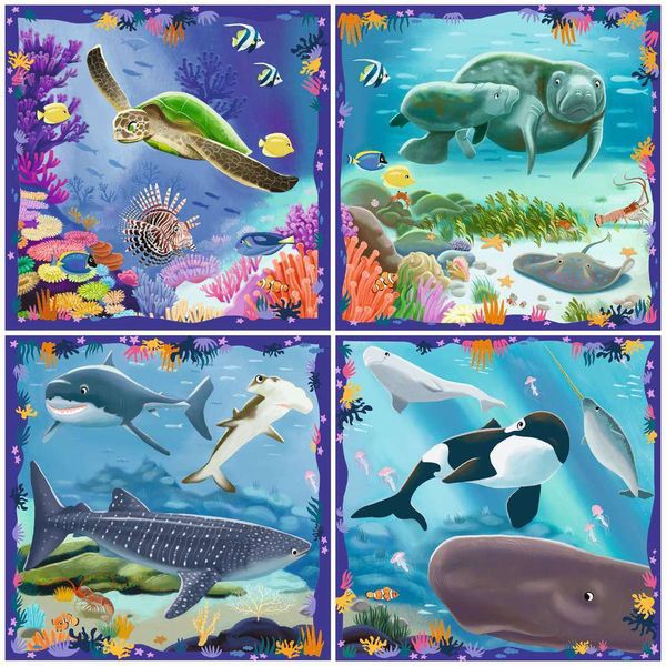 Ravensburger Puzzle Up! Animali Marini Di Ravensburger, 12004004 - 4 Puzzle Con 64, 72, 81, 90 Pezzi Da Combinare E Con Extra 12004004-image