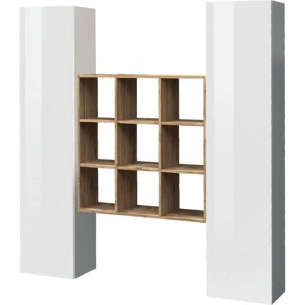 Dmora Credenza Acerenza 30X40X180H Cm Bianco Lucido, Apertura Battente 19 Vani Italy-image