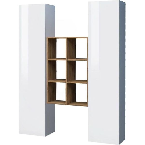 Dmora Credenza Danila 30X40X180H Cm Bianco Lucido, Apertura Battente 16 Vani Italy-image
