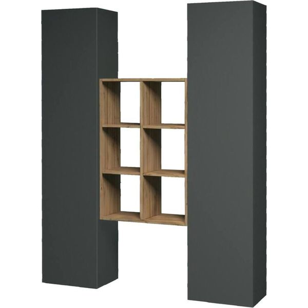 Dmora Credenza Danila 30X40X180H Cm Nero Antracite, Apertura Battente 16 Vani Italy-image