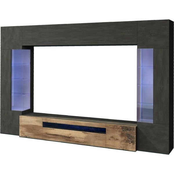 Dmora Parete Attrezzata Arga 40X290X191H Cm Nero Antracite, 18 Vani Apertura Battente E A Ribalta Italy-image
