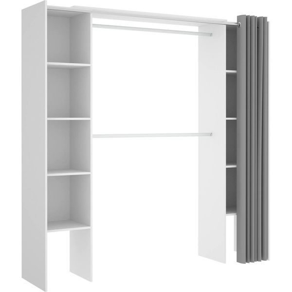 Dmora Guardaroba Grande Acron 50X205H Cm Bianco, Appendiabiti Apertura Tenda-image