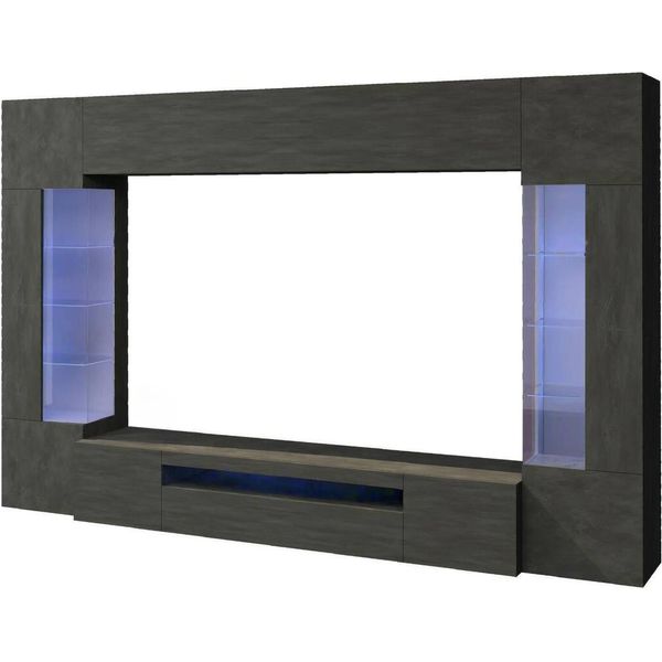 Dmora Parete Attrezzata Arga 40X290X191H Cm Nero Antracite, 6 Ante 18 Vani Italy-image