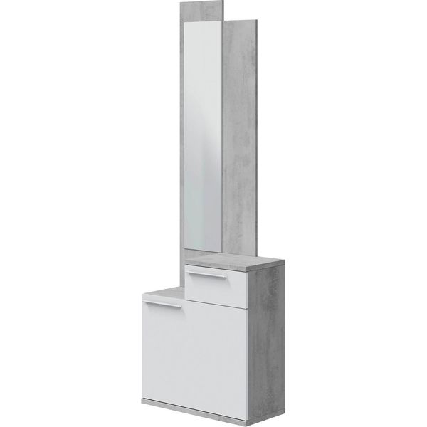 Dmora Mobile Da Ingresso Azzurro 28X61X185H Cm Grigio Cemento, Specchio Incluso 4 Paia-image