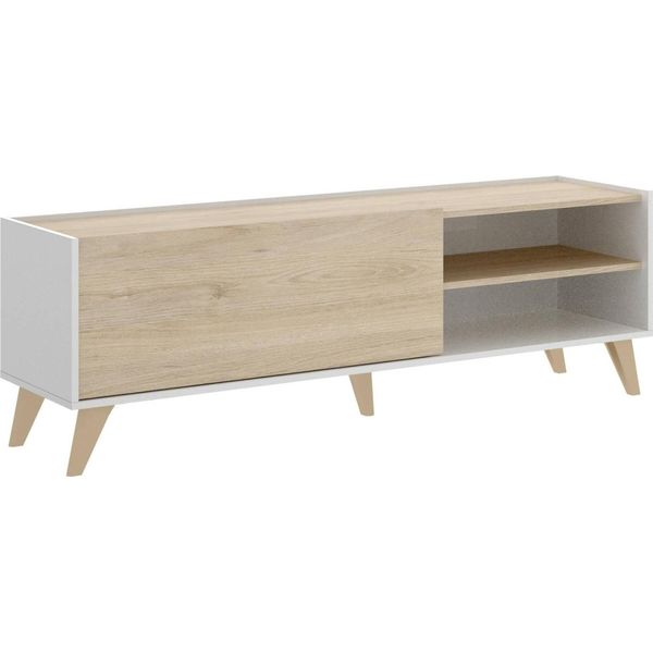 Dmora Mobile Porta Tv Allesia 43X155X47H Cm Bianco, Modulabile Apertura A Ribalta-image