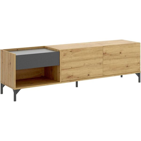 Dmora Mobile Porta Tv Aras 39.3X164X48.6H Cm Marrone Rovere Nodi, Modulabile-image
