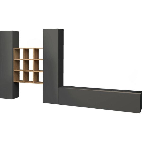 Dmora Parete Attrezzata Genoveffa 30X270X180H Cm Nero Antracite, 21 Vani Apertura Battente E A Ribalta Italy-image