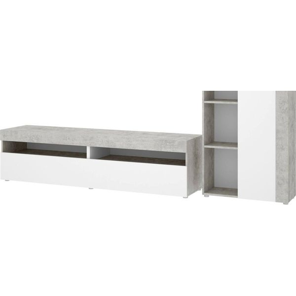 Dmora Parete Attrezzata Aleu 42X265X180H Cm Bianco, Modulabile Apertura Battente E A Ribalta-image