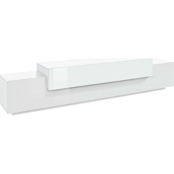 Dmora Mobile Porta Tv Tiche 45X240X52H Cm Bianco Lucido, Apertura A Ribalta 4 Vani Italy-image