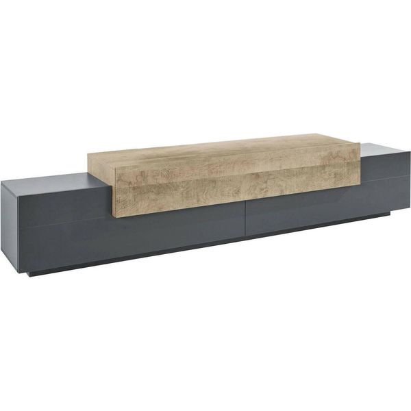 Dmora Mobile Porta Tv Tiche 45X240X52H Cm Nero Antracite, Apertura A Ribalta 4 Vani Italy-image