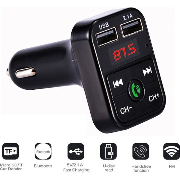Bluetooth Compatibile 5.0 Fm Auto Trasduttore Wireless Audio Receiver Connessione 2.1A Mp3 Player Dual Usb Fast Charger Nero-image