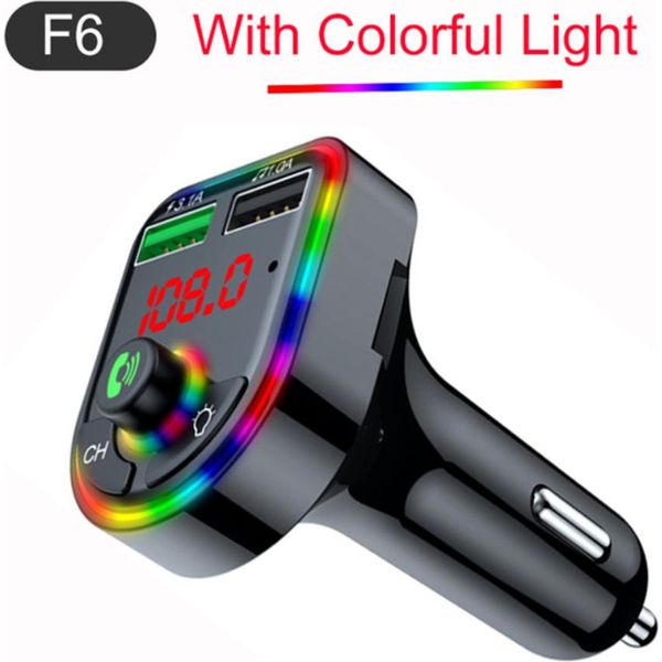 Luminoso Bluetooth Compatibile 5.0 Trasmettitore Fm Automatico A Mani Libere Lettore Mp3 Multifunzione Ricevitore Usb Wireless Caricabatterie Veloce Nero F6-image