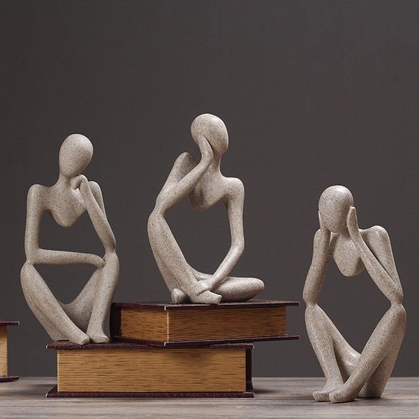 Statua In Resina Thinker Scultura Ornamento Astratto Persone Home Decor - Tipo A-image