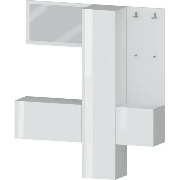 Dmora Mobile Da Ingresso Barengo 35X170X190H Cm Bianco, Specchio Incluso Appendiabiti Italy-image