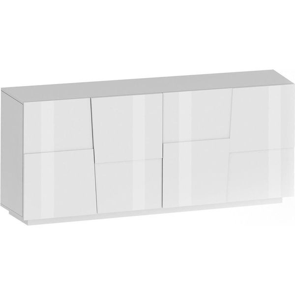 Dmora Credenza Arda 44X200X86H Cm Bianco Lucido, Apertura Battente 4 Vani Italy-image