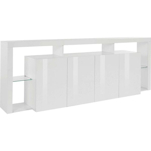 Dmora Credenza Atak 40X220X80H Cm Bianco Lucido, 4 Ante Apertura Battente Italy-image