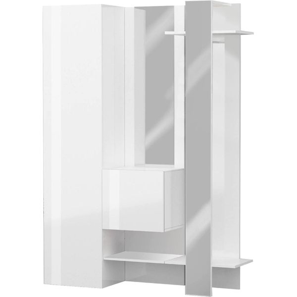 Dmora Mobile Da Ingresso Arabelle 35X140X190H Cm Bianco, Specchio Incluso Appendiabiti Italy-image