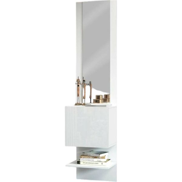 Dmora Mobile Da Ingresso Ivana 35X45X190H Cm Bianco, Specchio Incluso 4 Paia Italy-image