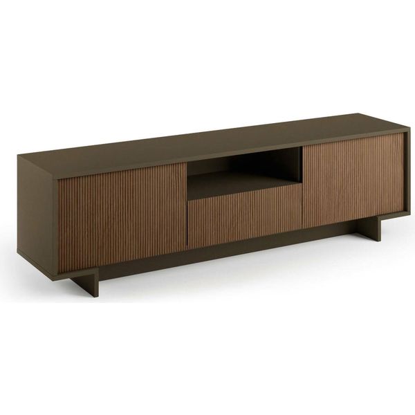 Dmora Mobile Porta Tv Atina 42X170X48H Cm Marrone, Apertura Push Pull 3 Vani Italy-image