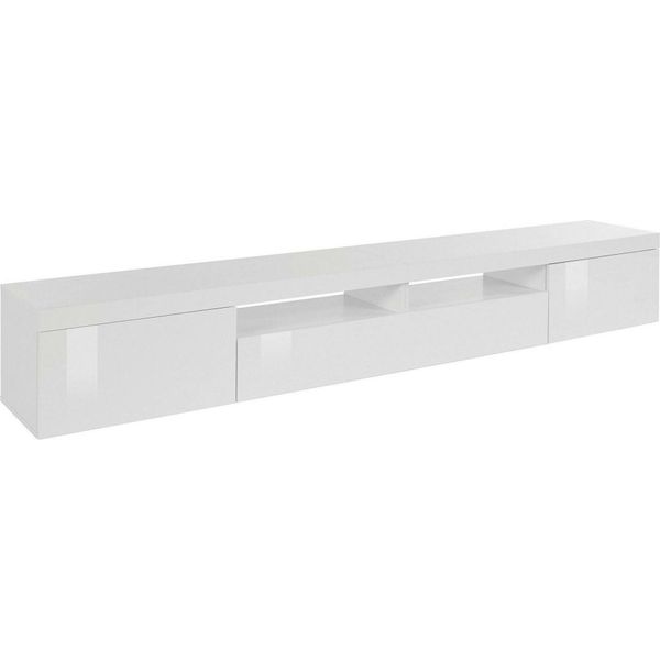 Dmora Mobile Porta Tv Animali 40X240X35H Cm Bianco, Apertura Battente E A Ribalta 6 Vani Italy-image