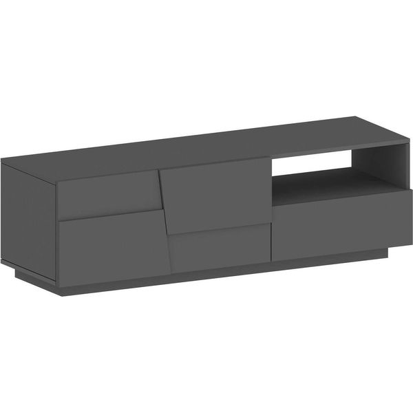 Dmora Mobile Porta Tv Cecia 44X150X46H Cm Nero Antracite, Apertura Battente 2 Vani Italy-image