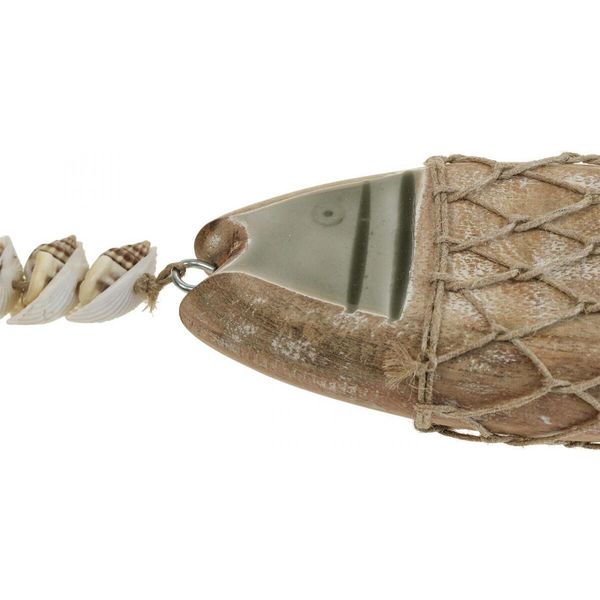 Ciondolo Decorativo In Legno A Forma Di Pesce 21Cm - Decorazione Marittima Da Parete In Legno Bianco Naturale-image