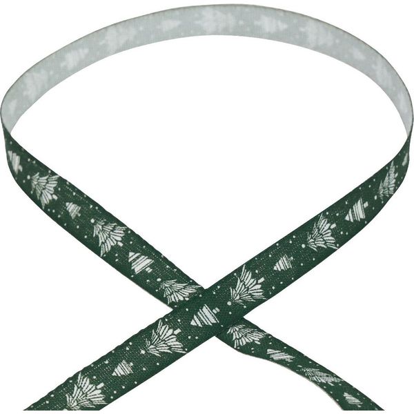 Nastro Natalizio Verde 15Mm 20M Con Abete Nastro Regalo Per Decorazione E Artigianato-image