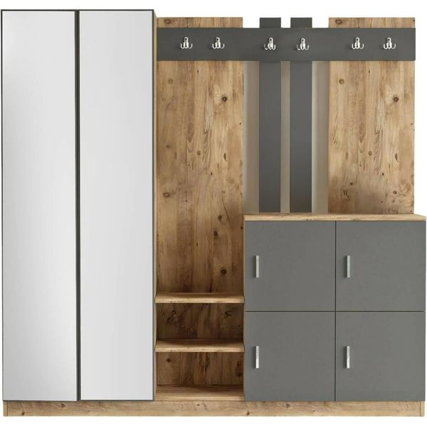 Dmora Mobile Da Ingresso Artin 37.5X187.2X180H Cm Marrone Quercia, Specchio Incluso 20-30 Paia-image