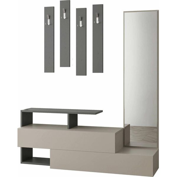 Dmora Mobile Da Ingresso Ascari 35X137X54.5H Cm Grigio Tortora, Specchio Incluso 14 Paia-image