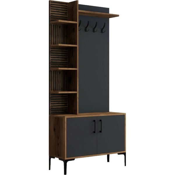 Dmora Mobile Da Ingresso Anja 35X90X200H Cm Marrone Noce, Appendiabiti 9 Vani-image