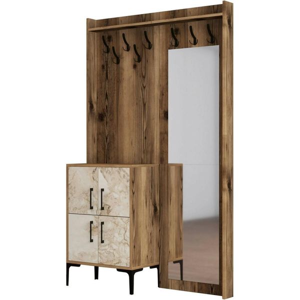 Dmora Mobile Da Ingresso Isidore 35X120X200H Cm Marrone Noce, Specchio Incluso Appendiabiti-image
