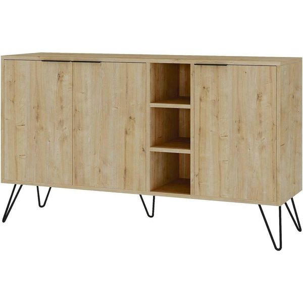 Dmora Credenza Alin 35.6X142X83H Cm Marrone Quercia, Apertura Battente 3 Ante-image