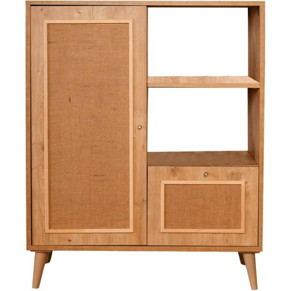 Dmora Credenza Jingu 40X90X110H Cm Marrone Quercia, Apertura Battente E A Ribalta 5 Vani-image