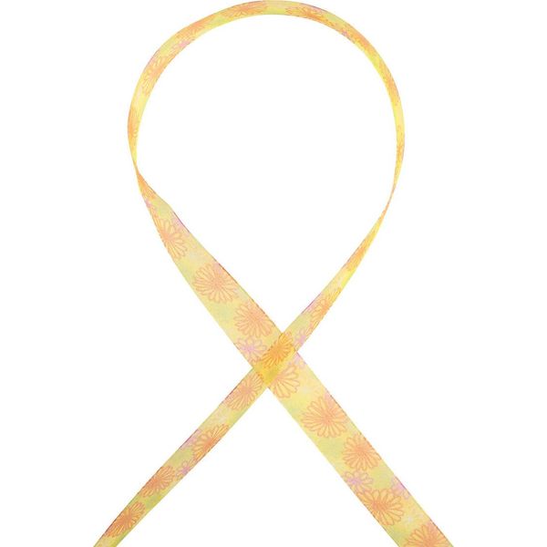 Nastro Regalo In Organza Giallo-Arancio Motivo Floreale 25Mm 18M Per Decorazione E Imballaggio-image