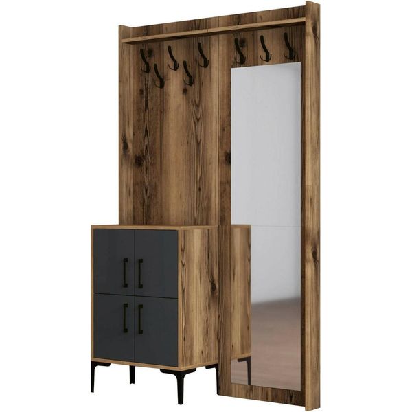 Dmora Mobile Da Ingresso Isidore 35X120X200H Cm Marrone Noce, Specchio Incluso Appendiabiti-image