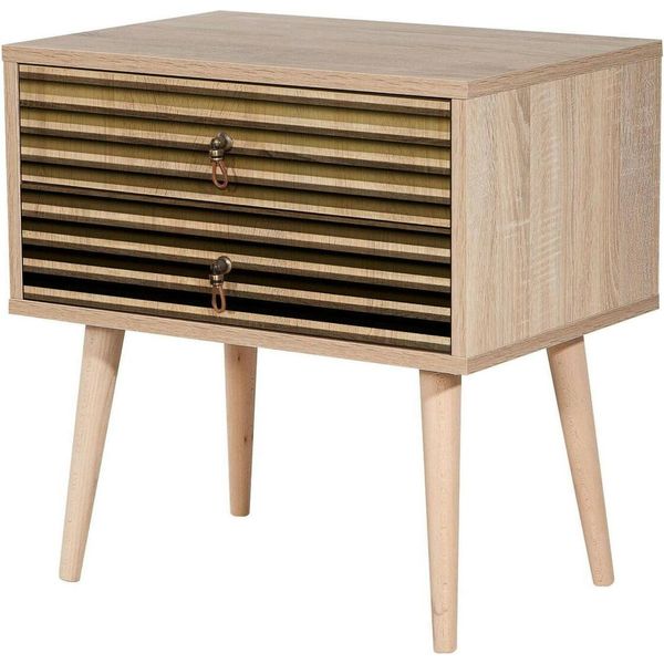 Dmora Comodino Ompong 40X60X61H Cm Marrone Quercia, 2 Cassetti Apertura Scorrevole-image