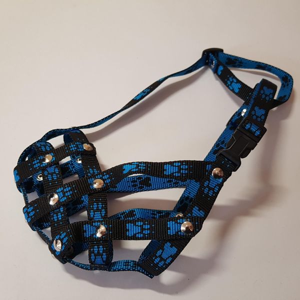 Museruola In Nylon Palkar Per Cani Corti Taglia 4 29 Cm X 7 Cm Nero-Blu-image