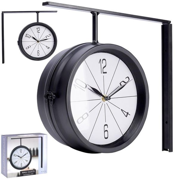 Vilde Orologio Da Parete In Metallo Per Ambienti Nero Bifacciale 30,5X9,5X28 Cm-image