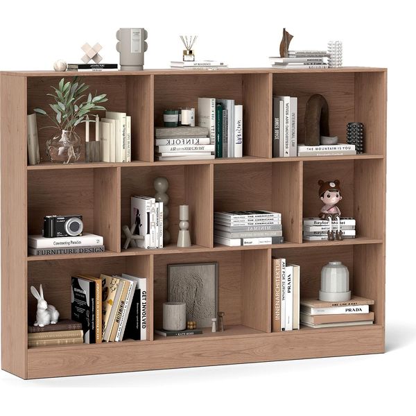 Libreria Costway Con 10 Scomparti, Scaffale In Piedi A 3 Livelli, Scaffale A Cubo, Scaffale Per Ufficio, Scaffale Portaoggetti 140 X 24 X 104 Cm (Naturale)-image