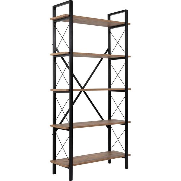 Dmora Libreria Suriel 33.5X90X180H Cm Nero, 5 Ripiani Portata Ripiani 30-image