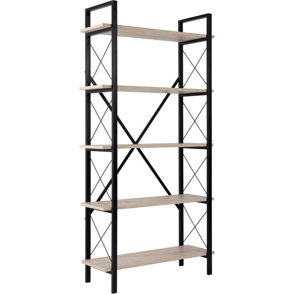 Dmora Libreria Suriel 33.5X90X180H Cm Beige, 5 Ripiani Portata Ripiani 30-image