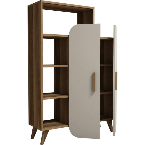 Dmora Libreria Agni 32X90X132H Cm Marrone, 2 Ante 5 Ripiani-image