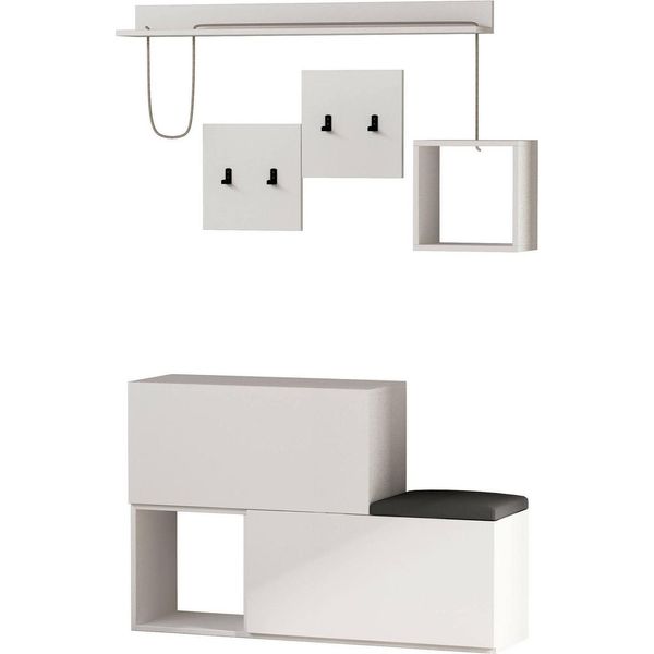 Dmora Mobile Da Ingresso Lariana 17X120X76H Cm Bianco, Appendiabiti 8 Paia-image