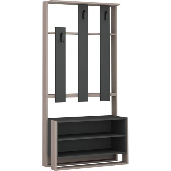 Dmora Mobile Da Ingresso Toraji 36X90X180H Cm Beige, 6 Paia Appendiabiti-image